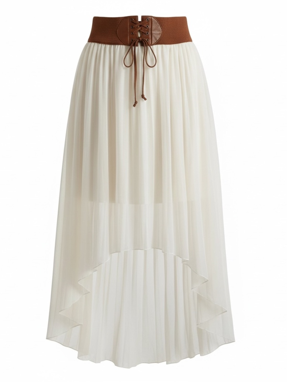 Magic White Chiffon High Low Maxi Skirt S Brown Corset Lace Up Boho
